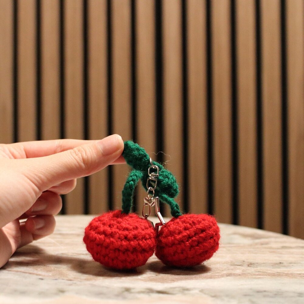 Crochet Cherry Bag Charm, cute, keychain